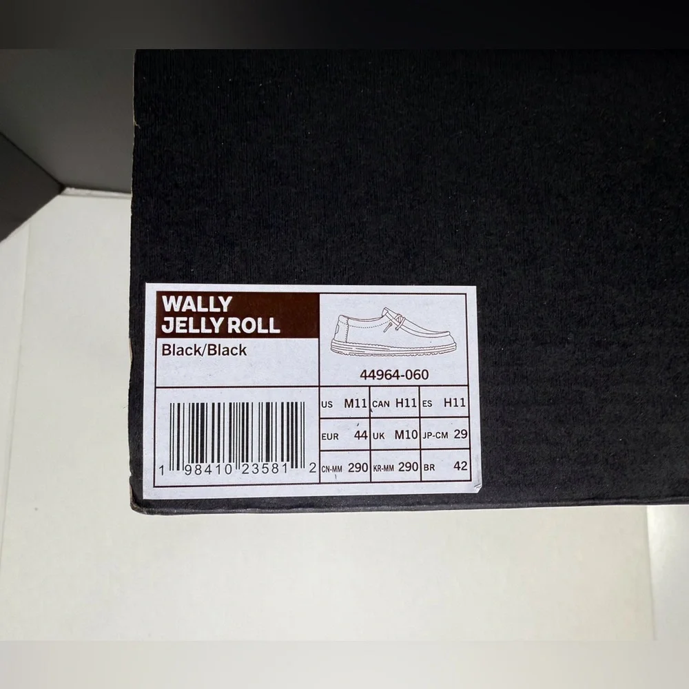 Men's Hey Dude x Wally Jelly Roll Black Loafers Slip on Shoes - Picture 12 of 12